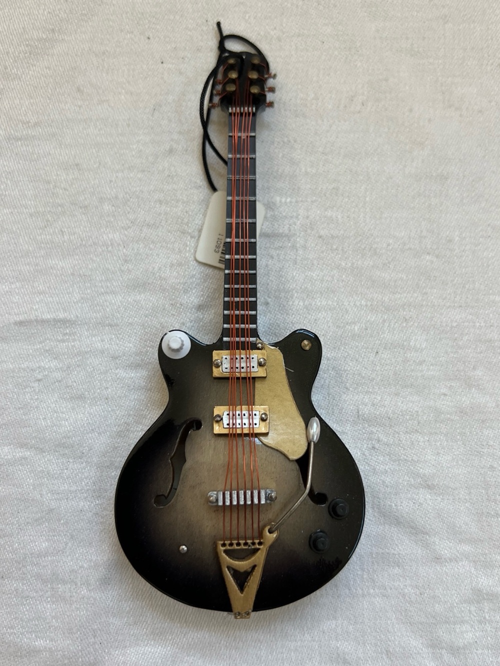 Miniature Guitar Ornament Country Axe Wooden Replica Music 5 1/2 Inches Hanging